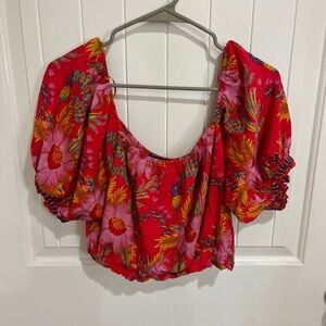Floral Red Women's Top Rachel Roy Size S Farm Rio Vibes EUC Cropped